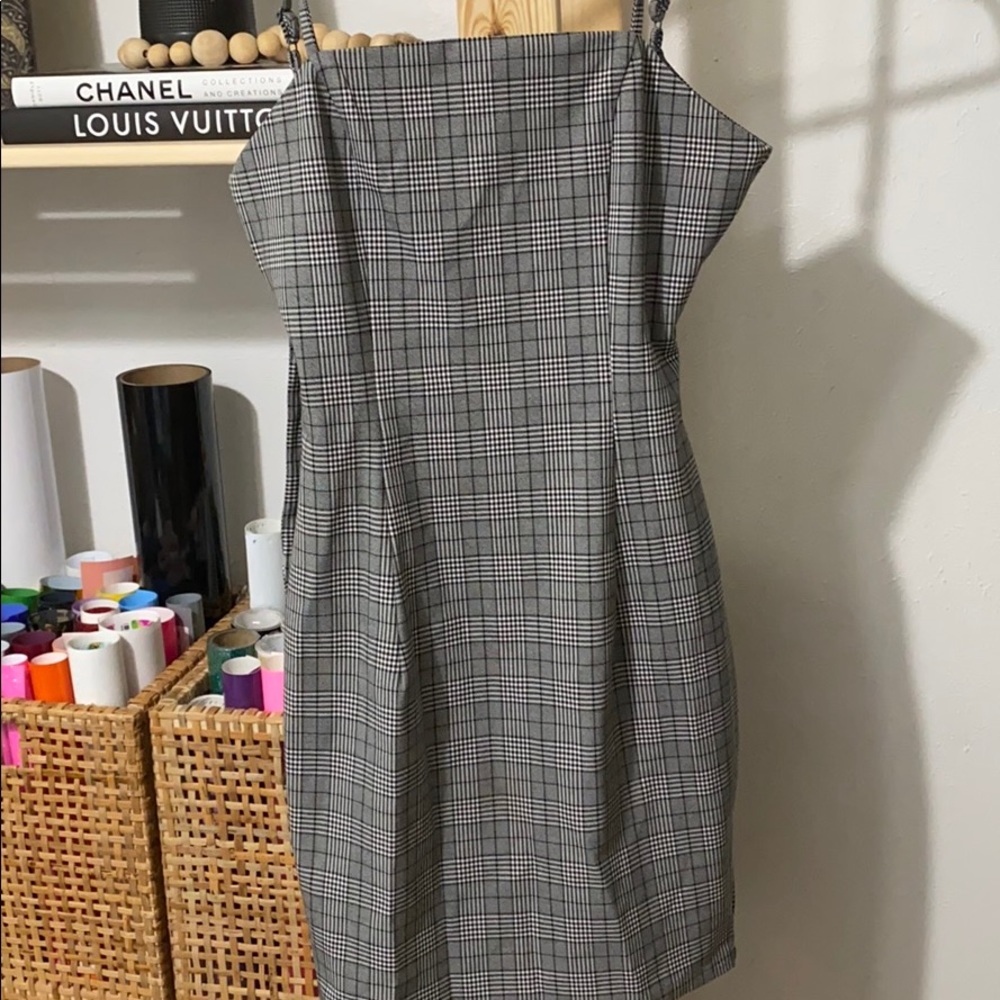Plaid mini dress with open tie back